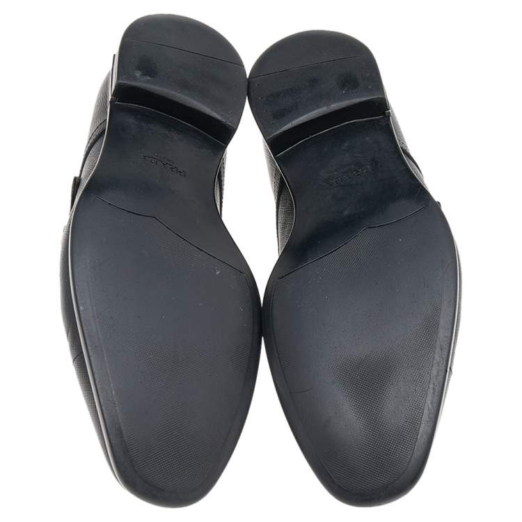 Pre Owned Prada Black Saffiano Leather Slip on Loafers Size 40.5