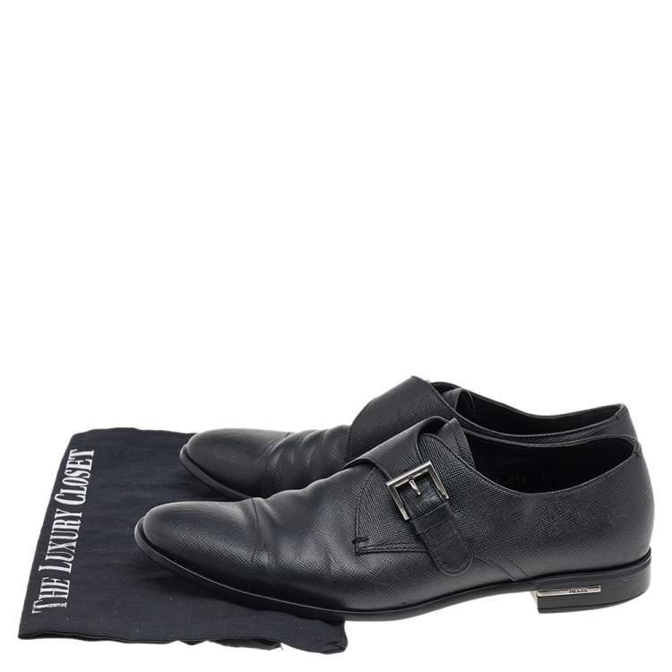 Pre Owned Prada Black Saffiano Leather Slip on Loafers Size 40.5