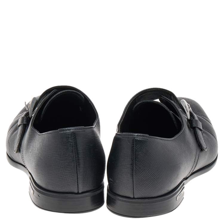 Pre Owned Prada Black Saffiano Leather Slip on Loafers Size 40.5