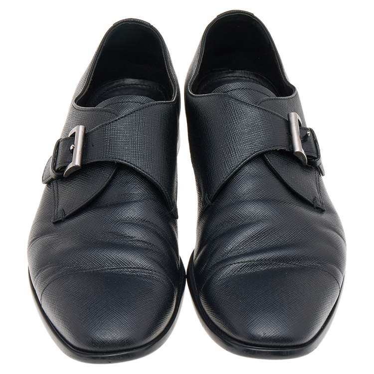 Pre Owned Prada Black Saffiano Leather Slip on Loafers Size 40.5
