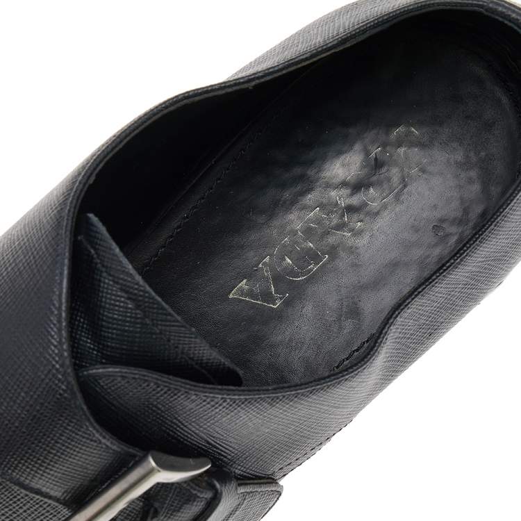 Pre Owned Prada Black Saffiano Leather Slip on Loafers Size 40.5
