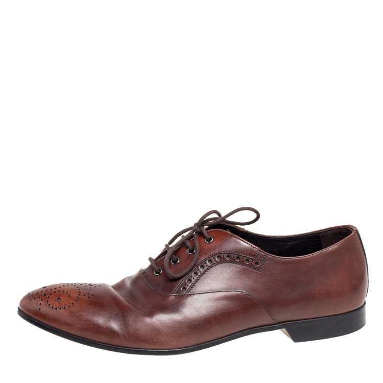 Pre Owned Prada Brown Leather Lace Up Brogue Size 41