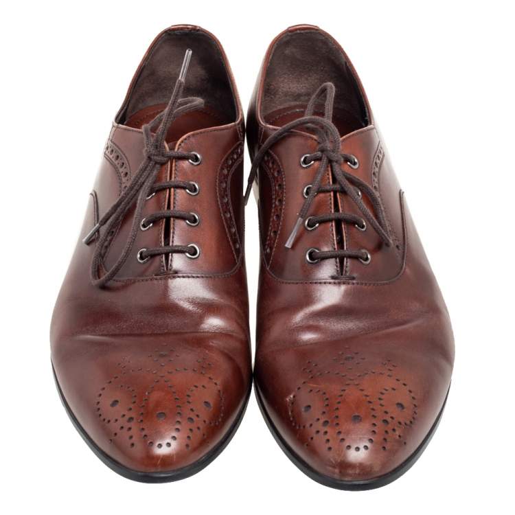 Pre Owned Prada Brown Leather Lace Up Brogue Size 41