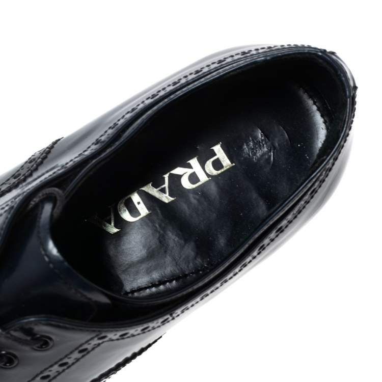 Pre Owned Prada Dark Navy Blue Brogue Leather Oxfords Size 43.5