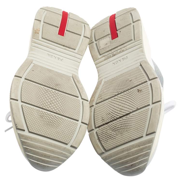 Pre Owned Prada Sports White/Grey Leather and Mesh America's Cup Low-Top Sneakers Size 40