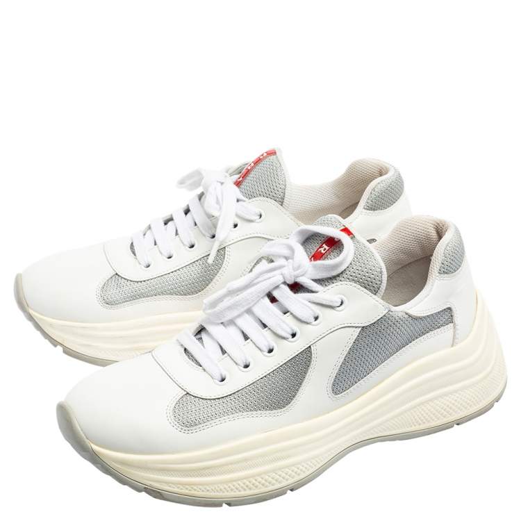 Pre Owned Prada Sports White/Grey Leather and Mesh America's Cup Low-Top Sneakers Size 40