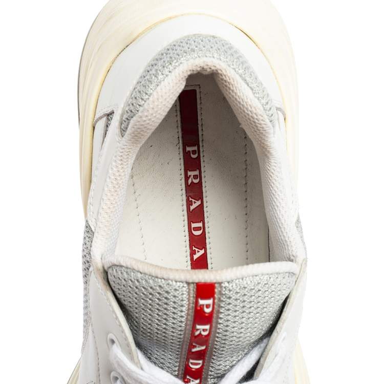 Pre Owned Prada Sports White/Grey Leather and Mesh America's Cup Low-Top Sneakers Size 40