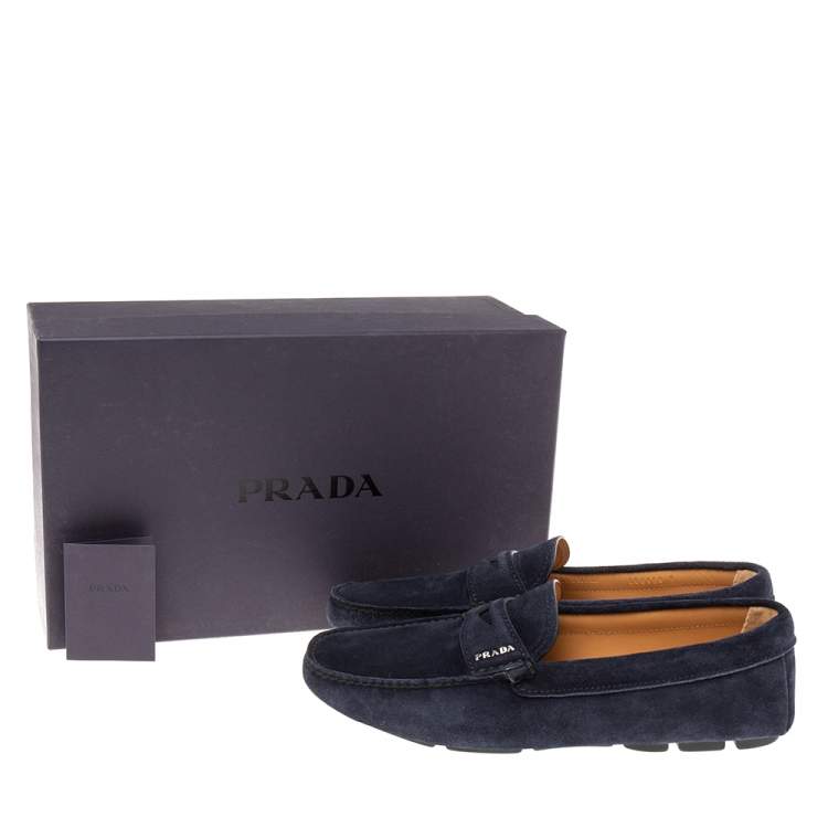 Pre Owned Prada Navy Blue Suede  Slip On Loafers Size 42