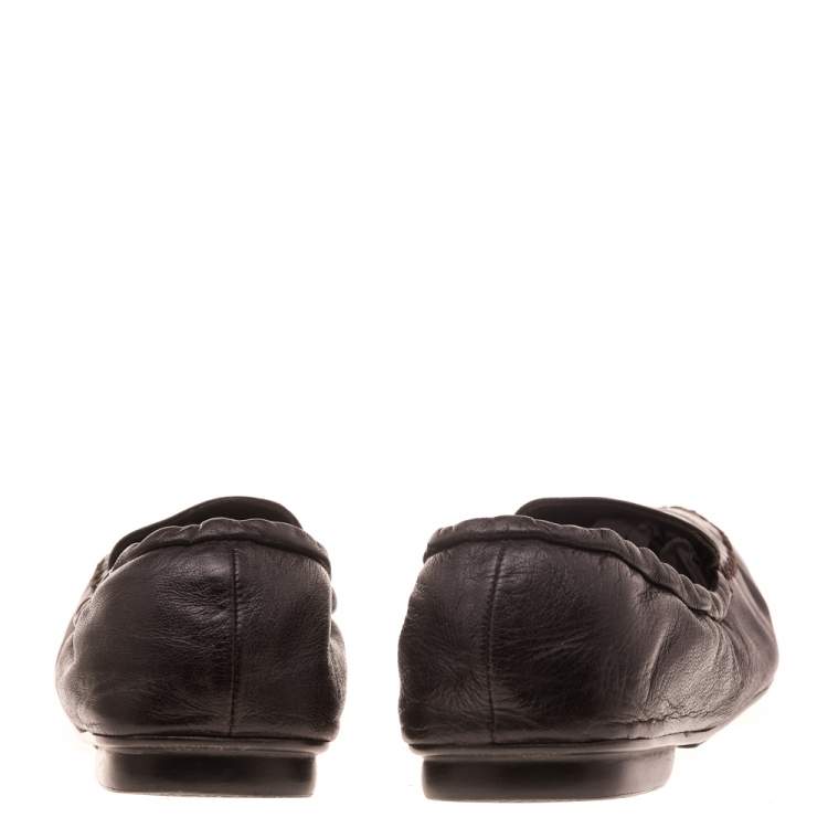 Pre Owned Prada Dark Brown Leather Scrunch Slip On Loafers Size 39.5