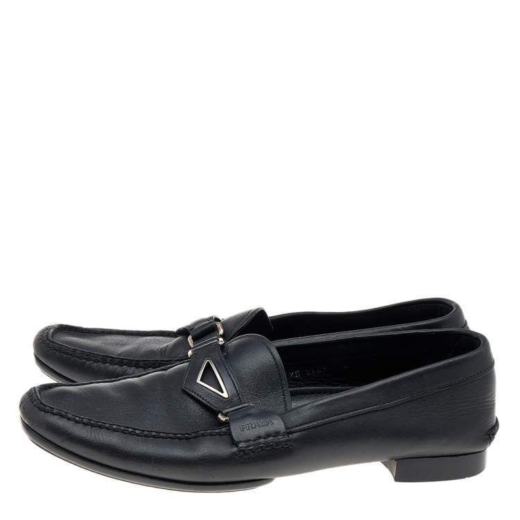 Pre Owned Prada Black Leather Slip On Loafers Size 42