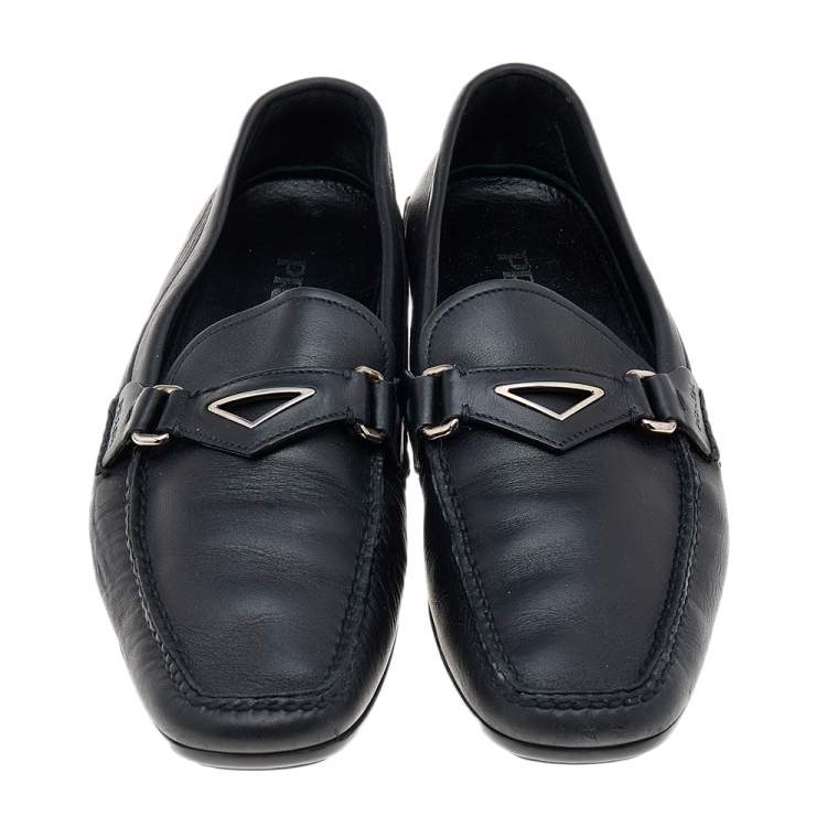 Pre Owned Prada Black Leather Slip On Loafers Size 42