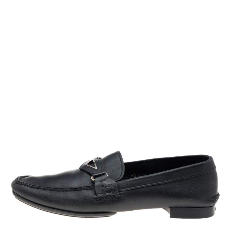Pre Owned Prada Black Leather Slip On Loafers Size 42