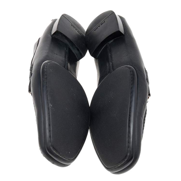 Pre Owned Prada Black Leather Slip On Loafers Size 42