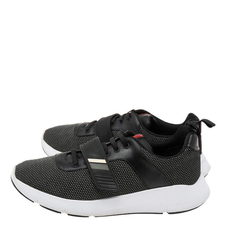 Pre Owned Prada Black Fabric Velcro Strap Lace-Up Sneakers Size 39.5
