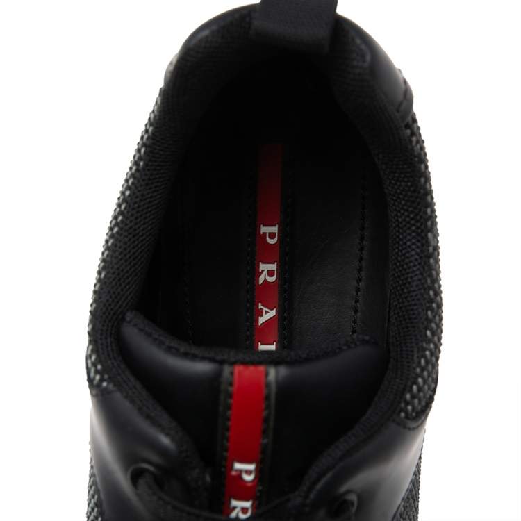 Pre Owned Prada Black Fabric Velcro Strap Lace-Up Sneakers Size 39.5