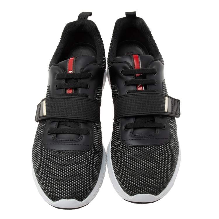 Pre Owned Prada Black Fabric Velcro Strap Lace-Up Sneakers Size 39.5