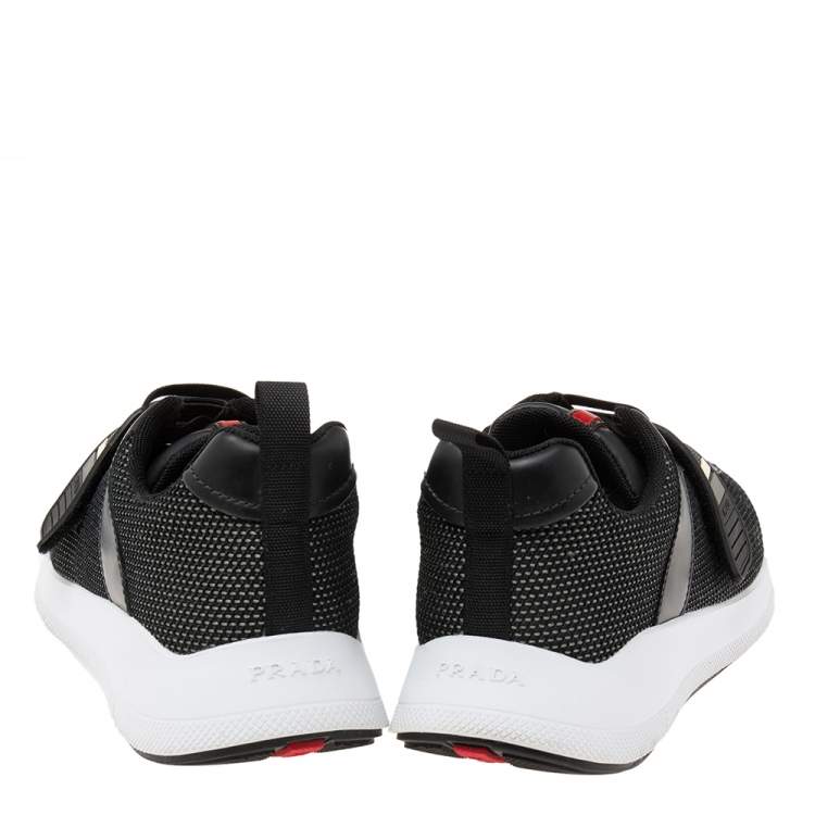 Pre Owned Prada Black Fabric Velcro Strap Lace-Up Sneakers Size 39.5