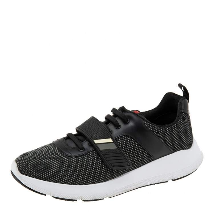 Pre Owned Prada Black Fabric Velcro Strap Lace-Up Sneakers Size 39.5
