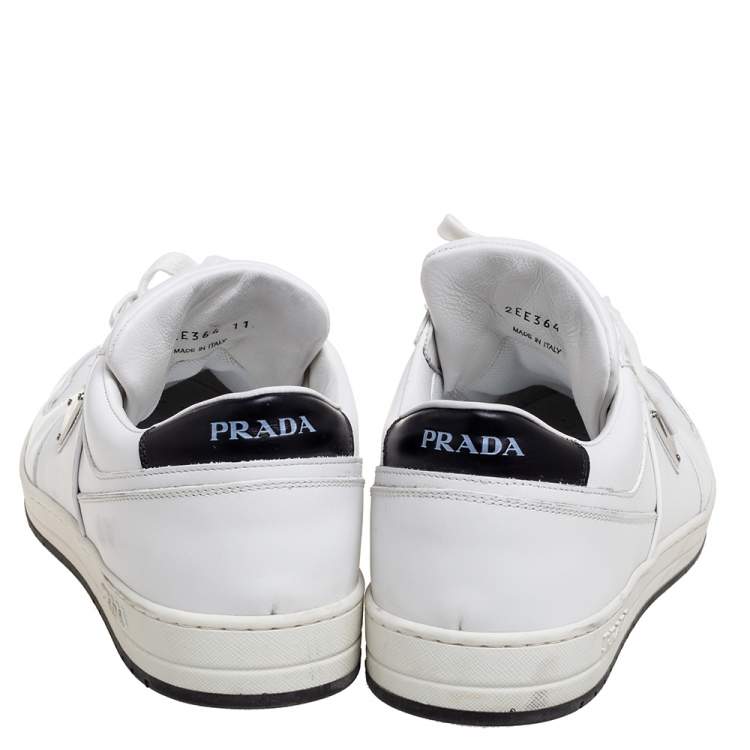 Pre Owned Prada White Leather Downtown Low-Top Sneakers Size 45.5