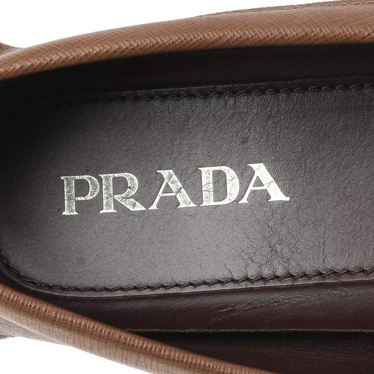 Pre Owned Prada Brown Leather Slip On Driving Loafers Size 43