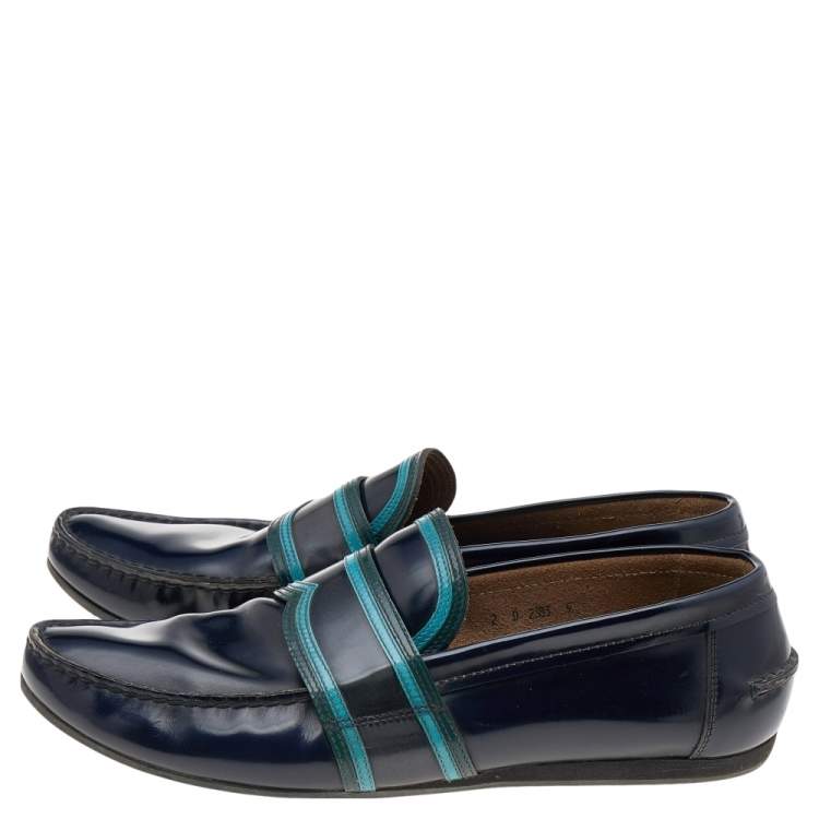 Pre Owned Prada Dark Blue Leather Penny Sip On Loafers Size 43.5