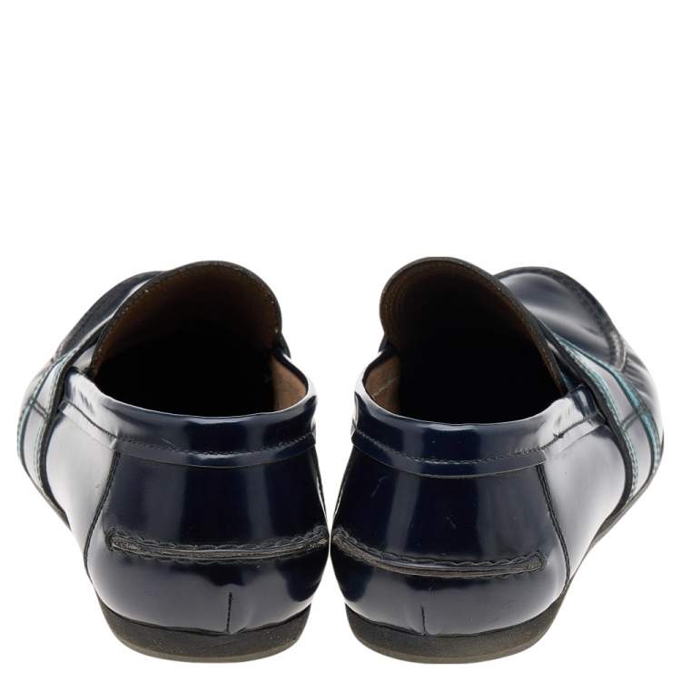 Pre Owned Prada Dark Blue Leather Penny Sip On Loafers Size 43.5