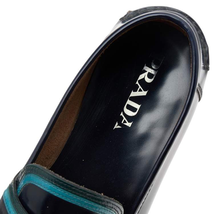 Pre Owned Prada Dark Blue Leather Penny Sip On Loafers Size 43.5