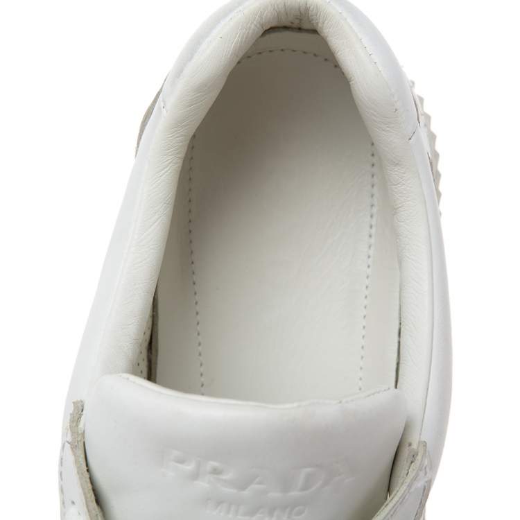 Pre Owned Prada White Leather Low-Top Sneakers Size 45.5