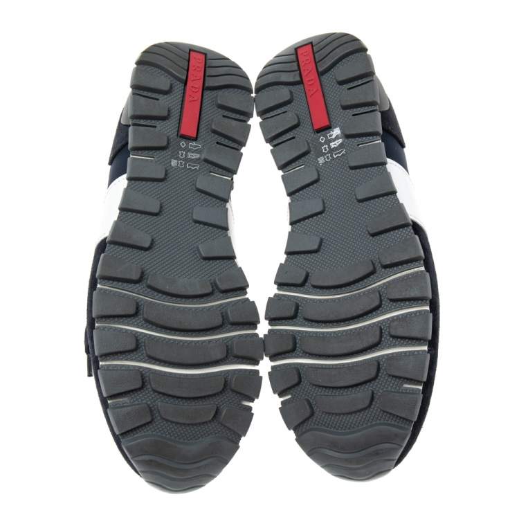 Pre Owned Prada Navy Blue Camouflage Canvas And Suede Sneakers Size 42.5