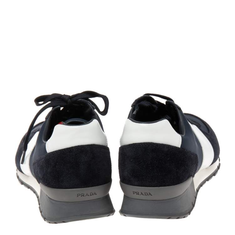 Pre Owned Prada Navy Blue Camouflage Canvas And Suede Sneakers Size 42.5