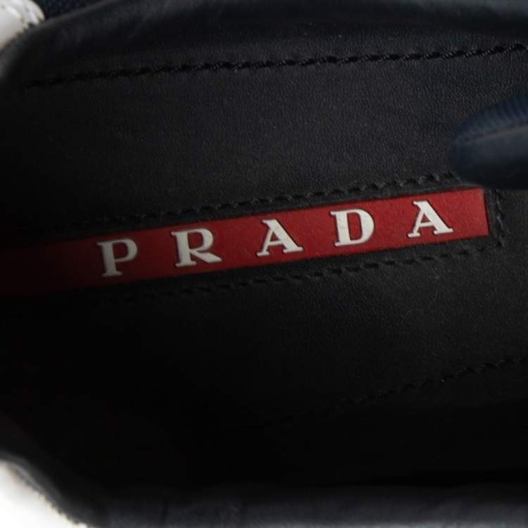 Pre Owned Prada Navy Blue Camouflage Canvas And Suede Sneakers Size 42.5