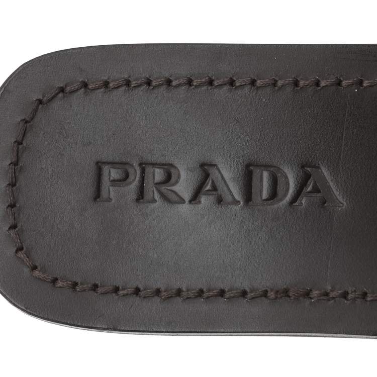 Pre Owned Prada Grey/Beige Ostrich Leather And Lizard Leather Flat Mules Size 43