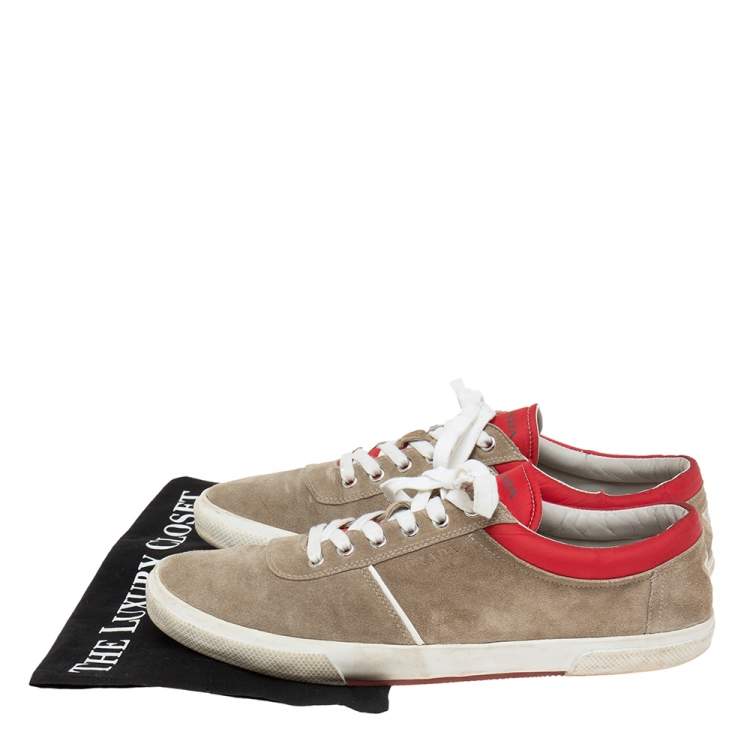 Pre Owned Prada Grey/Red Suede  Lace Up Sneakers Size 44
