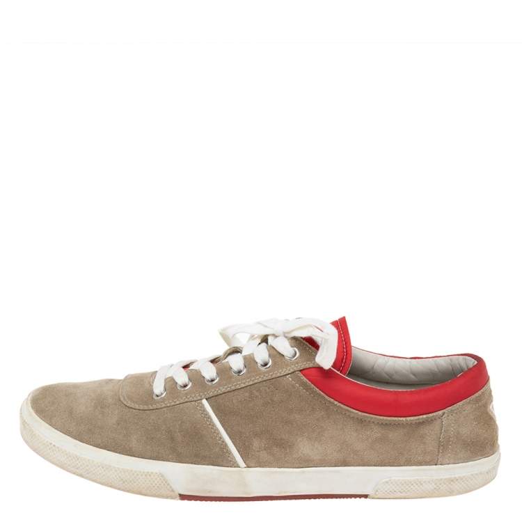 Pre Owned Prada Grey/Red Suede  Lace Up Sneakers Size 44