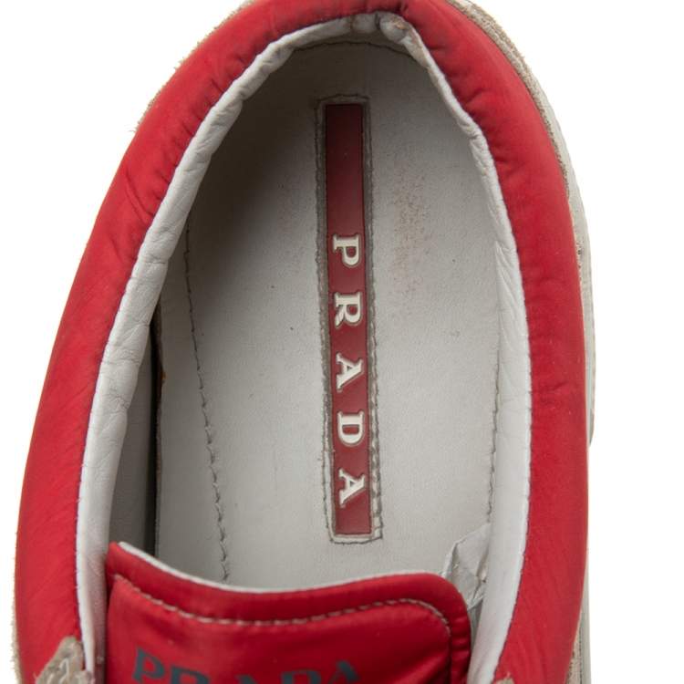 Pre Owned Prada Grey/Red Suede  Lace Up Sneakers Size 44