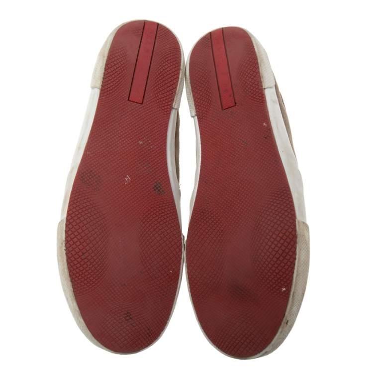 Pre Owned Prada Grey/Red Suede  Lace Up Sneakers Size 44