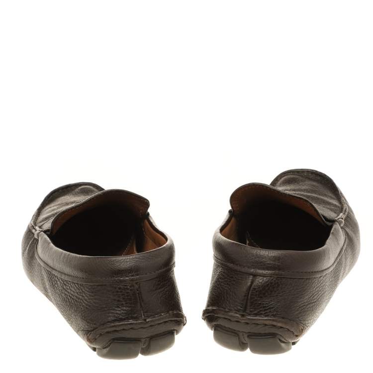Pre Owned Prada Dark Brown Leather Penny Slip On Loafers Size 41