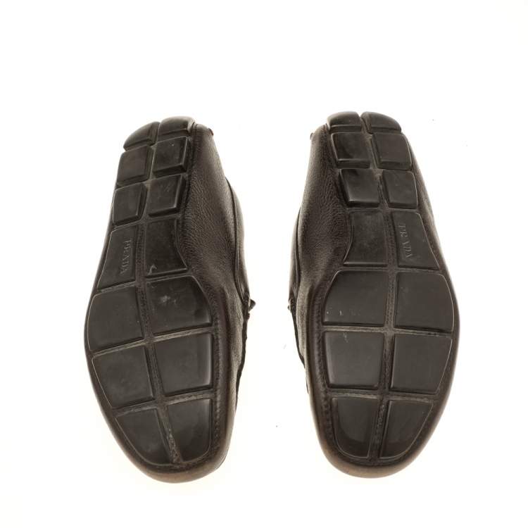 Pre Owned Prada Dark Brown Leather Penny Slip On Loafers Size 41