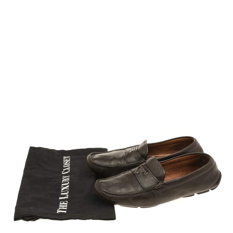Pre Owned Prada Dark Brown Leather Penny Slip On Loafers Size 41