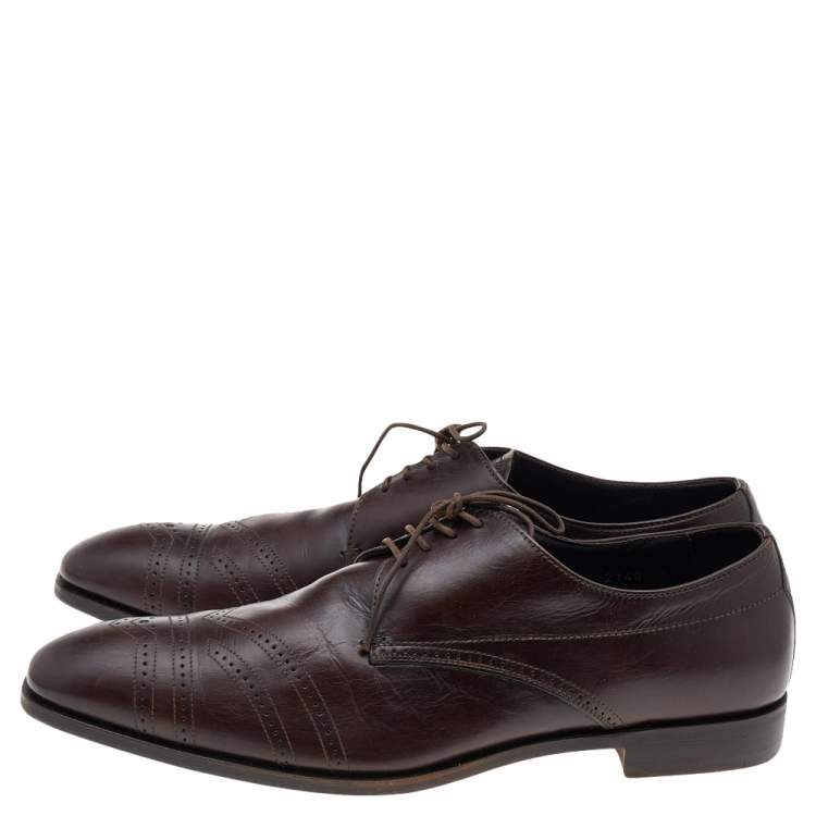 Pre Owned Prada Dark Brown Leather Lace Up Loafers Size 41.5