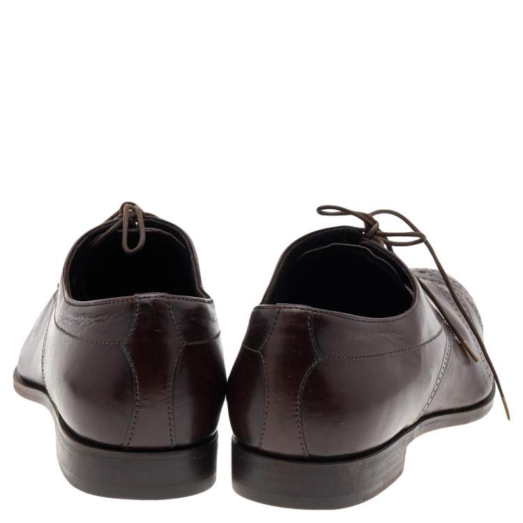 Pre Owned Prada Dark Brown Leather Lace Up Loafers Size 41.5