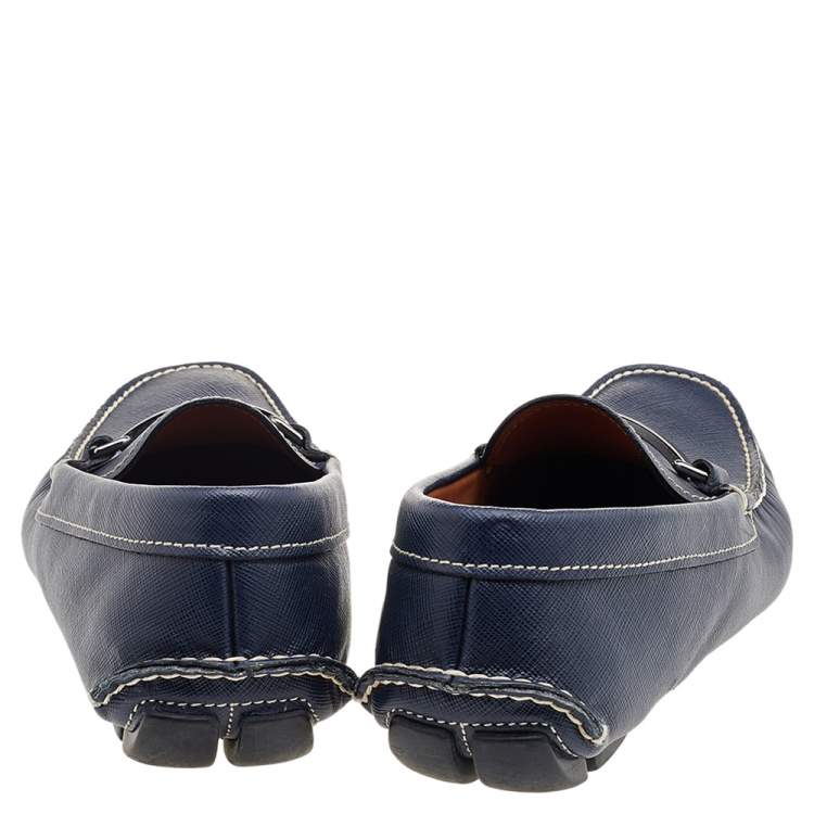 Pre Owned Prada Blue Saffiano Leather Slip On Loafers Size 41
