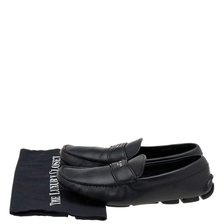 Pre Owned Prada Black Leather Slip On Loafers Size 42