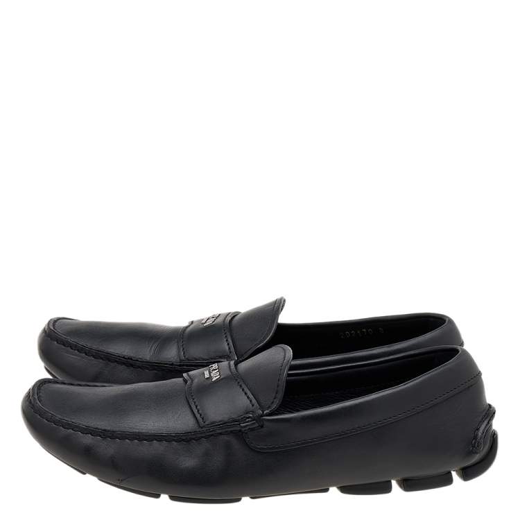 Pre Owned Prada Black Leather Slip On Loafers Size 42