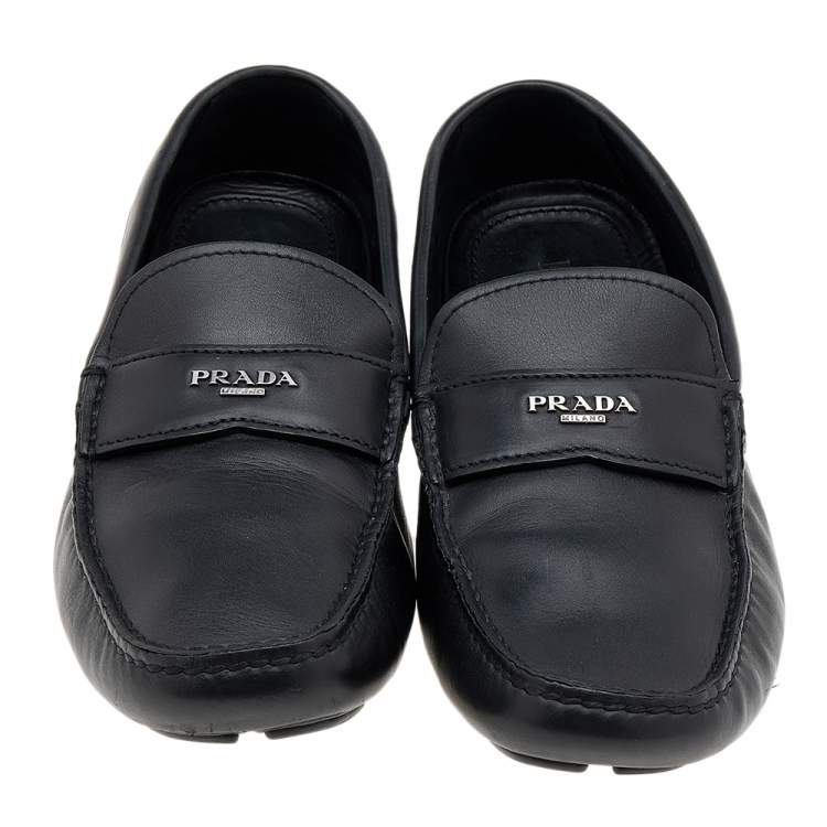 Pre Owned Prada Black Leather Slip On Loafers Size 42