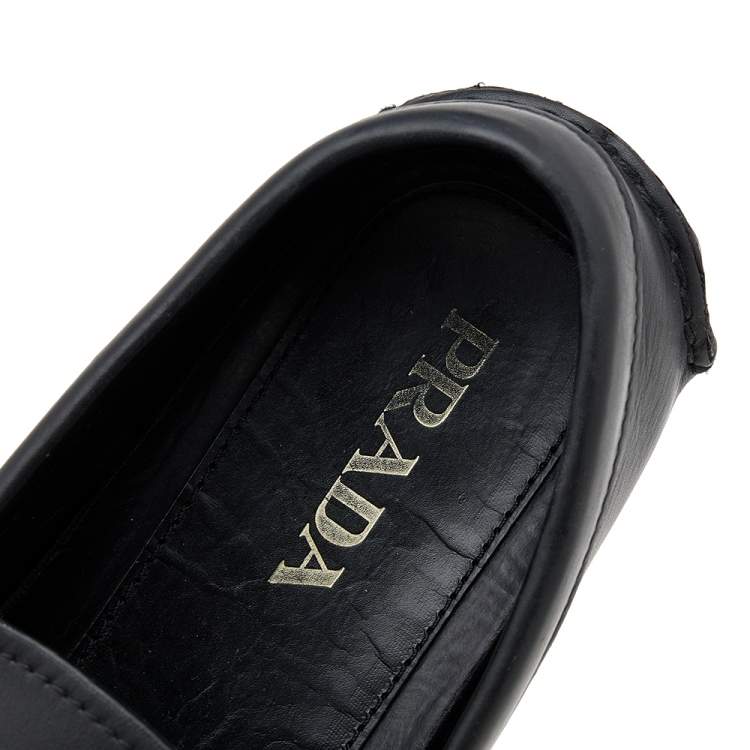 Pre Owned Prada Black Leather Slip On Loafers Size 42