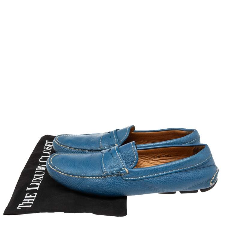 Pre Owned Prada Blue Leather Slip On Loafers Size 41