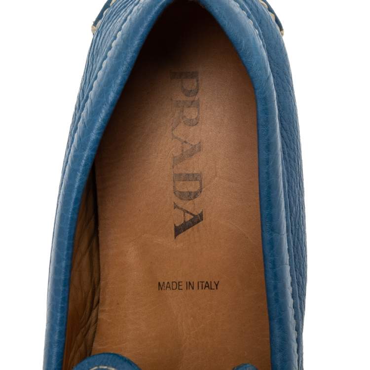 Pre Owned Prada Blue Leather Slip On Loafers Size 41