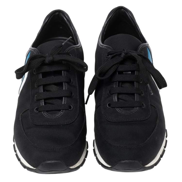 Pre Owned Prada Sport Black Canvas and Leather Low-Top Sneakers Size 41.5
