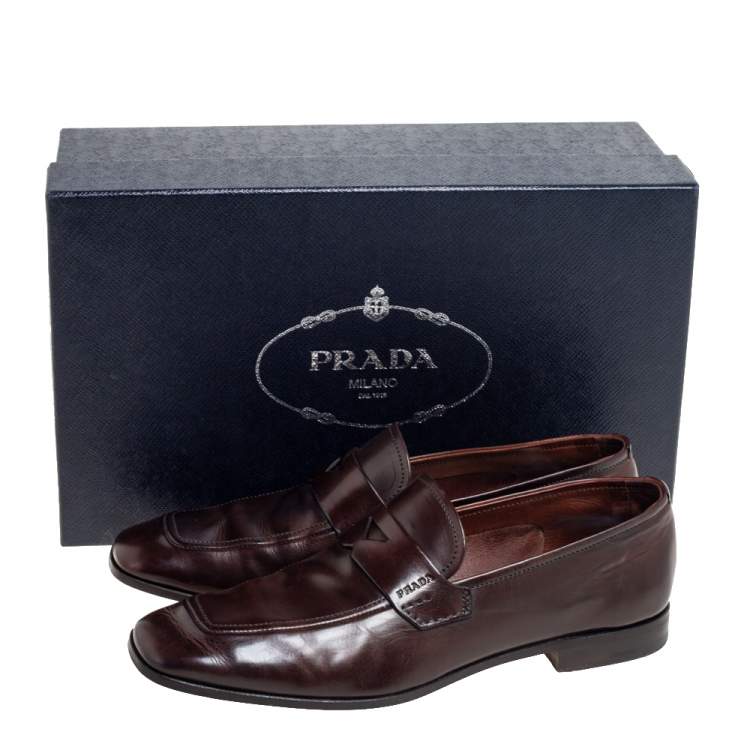 Pre Owned Prada Brown Leather Penny Sip On Loafers Size 40